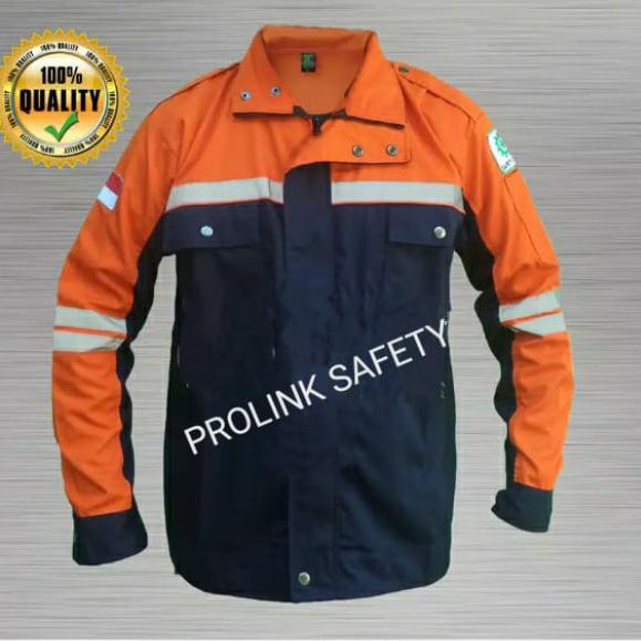 uru BAJU SERAGAM SAFETY SEMI JAKET FREE LOGO K3 BENDERA ORANYE DONGKER