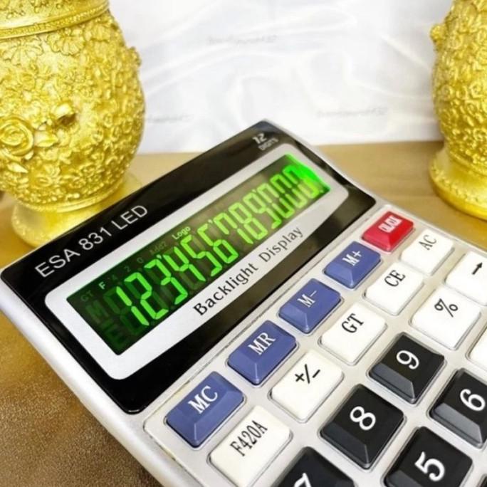 

TERBARU ESA-831LED 12 Digit CALCULATOR LAYAR HIJAU- Kalkulator NYALA 8