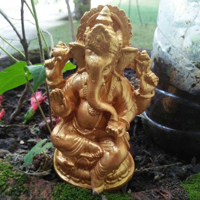 +%+%+%] patung sri ganesha fiber motif kayu 11 cm