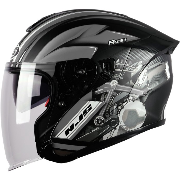 Njs Kairoz Dv Rush Hitam - Silver Gloss/Doff - Helm Half Face