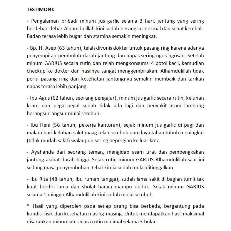 

Terbaik! Jus Bawang Putih Tunggal, Lemon California, Cuka Apel, Jahe Merah, Madu Murni dan Kayu Manis - Detox, Pelangsing, Diet, Asam Urat, Kolesterol, Vertigo, Maag, Garjus, Garlic Juice Herbal PL350 ~