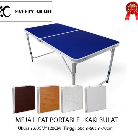 Meja Lipat Koper Hpl Aluminium Meja Kaki Bulat Meja Portable