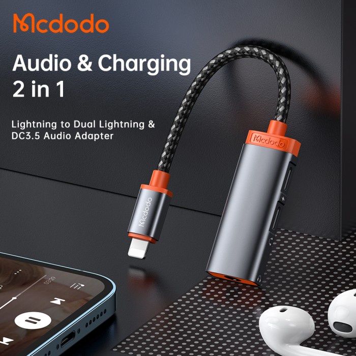 Mcdodo Splitter Iphone Lightning To 3.5Mm Dual Lightning Audio +Charge Audio Ready