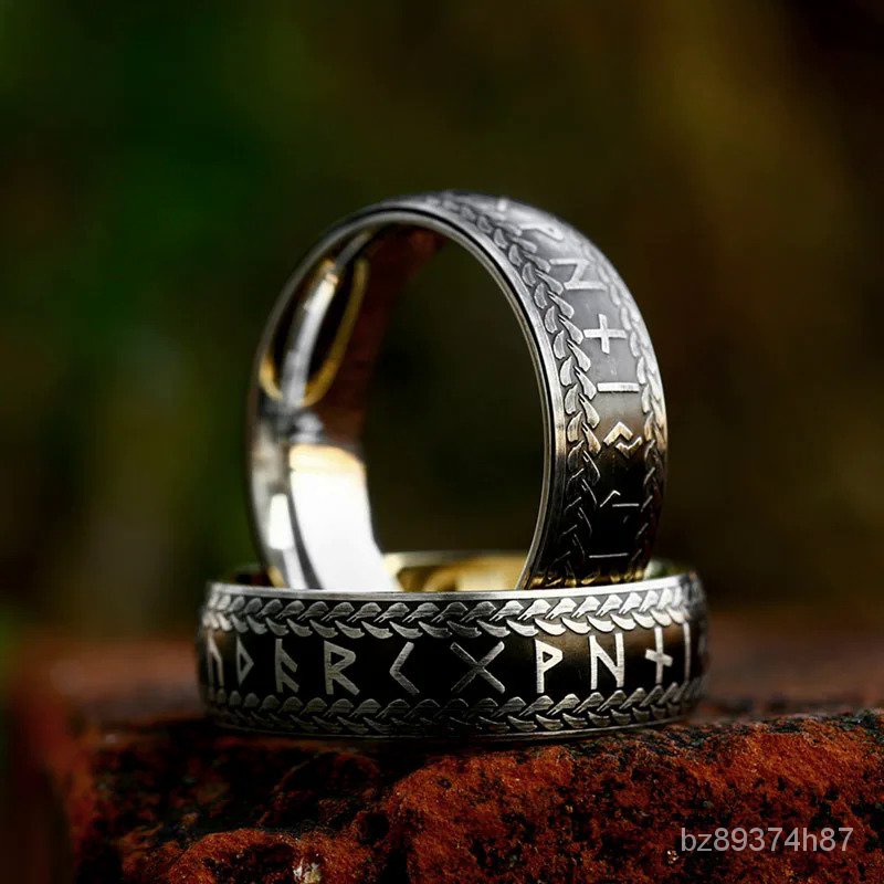 Cincin Vintage Nordic Viking Rune untuk Pria Wanita Sederhana 316L Baja Nirkarat Odin Leer Viking Ci