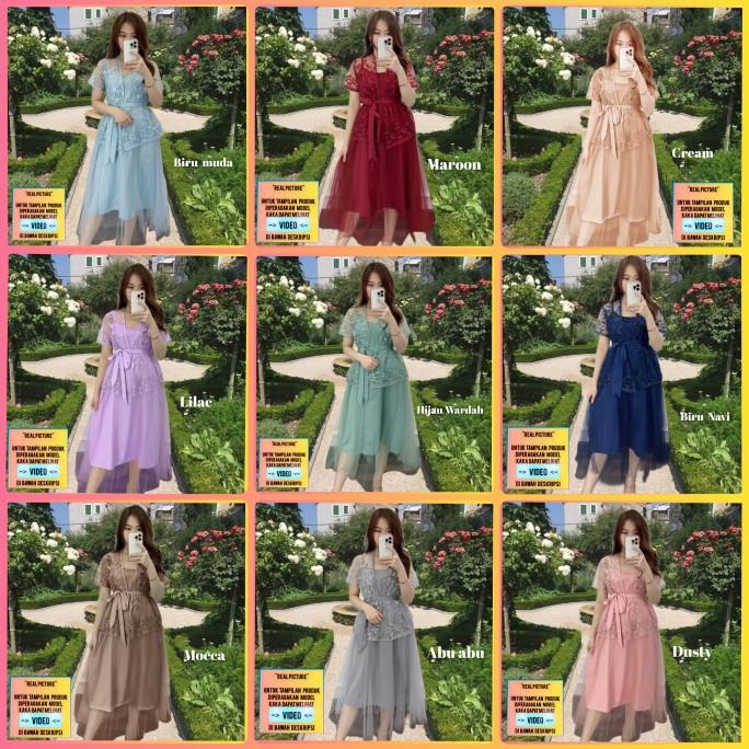 Kuntistore_26 // Baju Pesta Wanita Modern Chana Blouse Natal Korea Dress Biru Muda Original