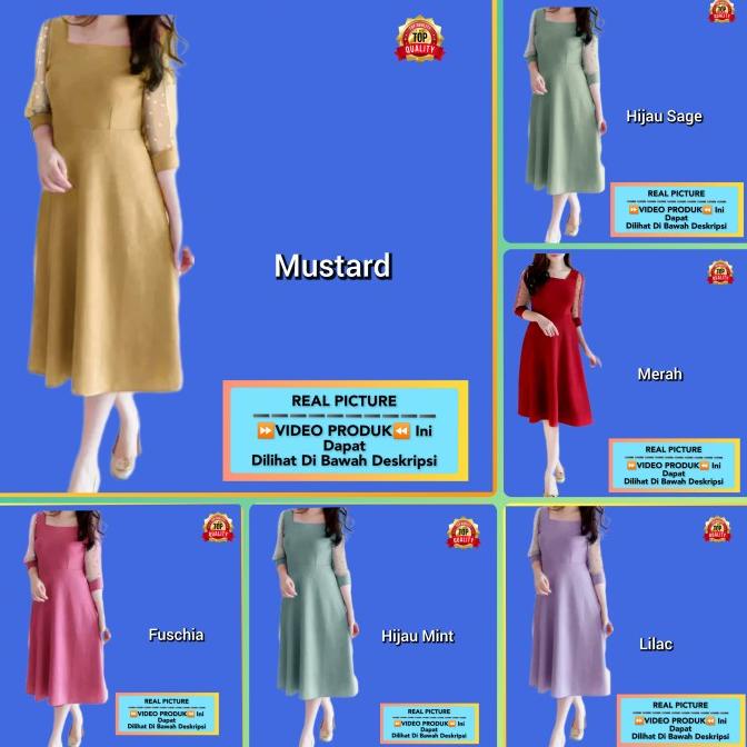 Natal // Baju Gaun Pesta Wanita Elonire Dress Natal Korea Terbaru Hijau Sage Pengiriman Cepat