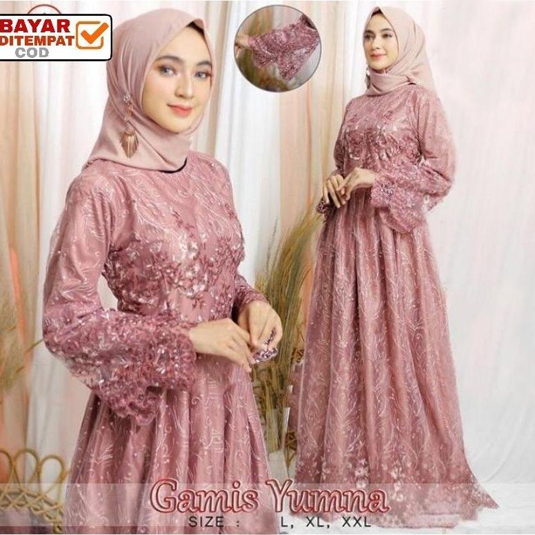 SNT5 Size L XL XXL / Gamis Pesta / Gamis Jumbo / Maxi Dress / Gamis Tile / Gamis Maxi Brokat Yumna T