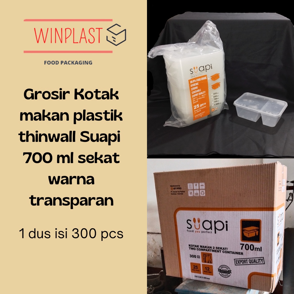 Grosir kotak makan thinwall Suapi sekat 700ml warna Transparan 1 dus isi 300pcs