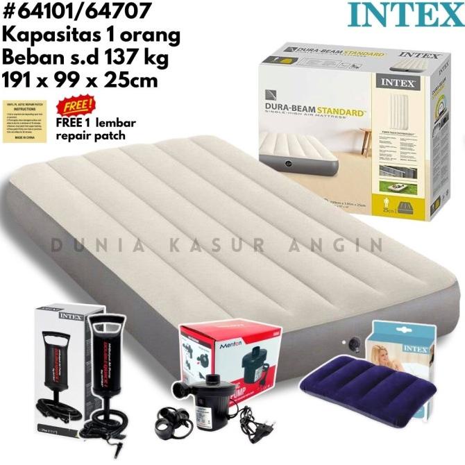 Kasur Angin Intex DuraBeam 64707 Single - CREAM - FREE Pompa Elektrik