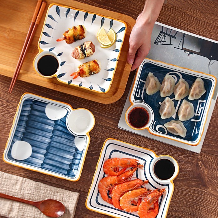 Promo Piring Makan Keramik Dimsum Jepang Cina Ada Tempat Saus Japanese Style