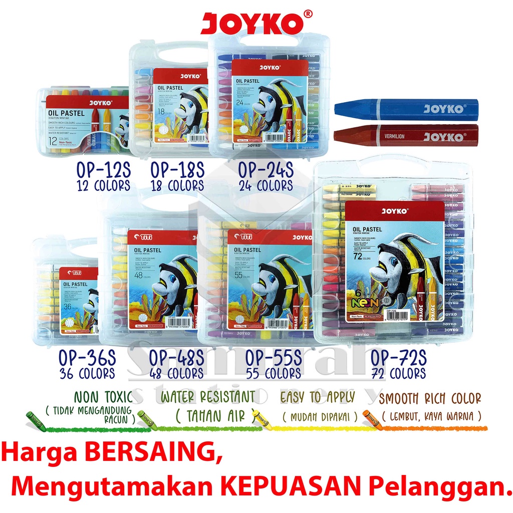 

Crayon Joyko Op-55S / Krayon Nyak Isi 55 Warna / Oil Pastel Op 55S For Drawing Water Resistant - Non