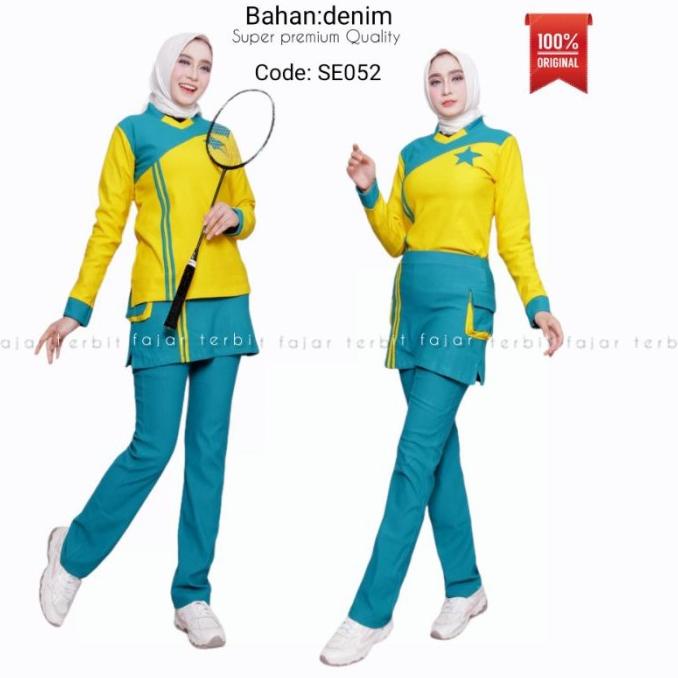 pakaian olahraga wanita dewasa setelan senam muslim baju aerobic perem