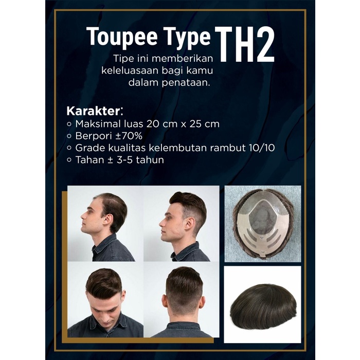 Hair Toupee Wig Pria Wanita Rambut Palsu Original Asli 100% (Th2)