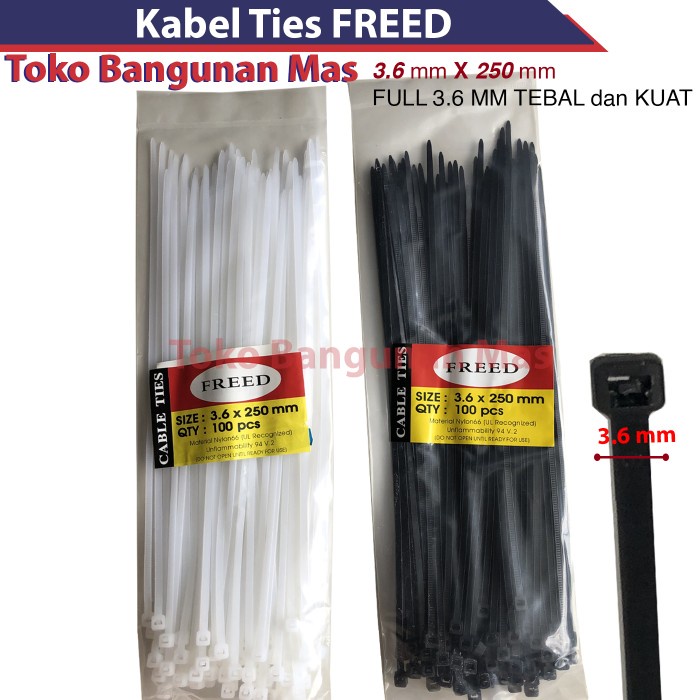 

Kabel Ties Freed 3.6 x 250 mm Cable Tie Hitam Putih Kabel Tis Freed