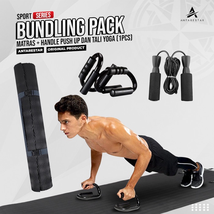 PAKET ALAT OLAHRAGA PRIA MATRAS DENGAN HANDLE PUSH UP DAN TALI SKIPING