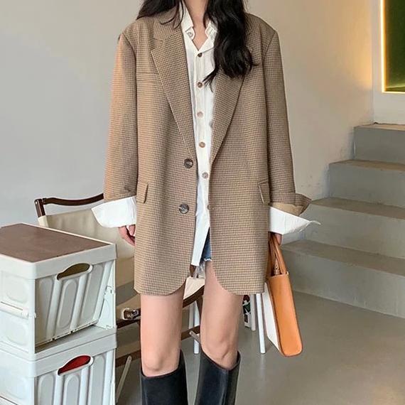 BLAZER MOTIF KOTAK WANITA IMPORT GAYA KOREA PREMIUM OUTER KOREAN TOP TOKOHERUANDI