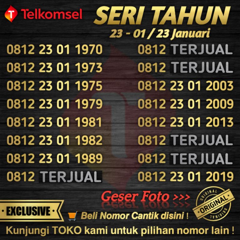Nomor Cantik Simpati Seri Tahun 23 Januari Tahun / 23 - 01 - Tahun