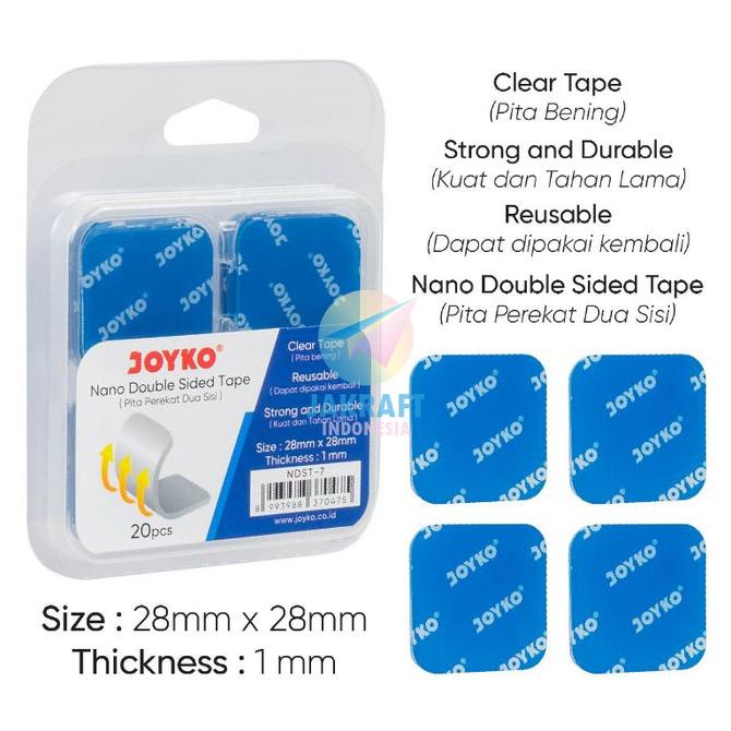 

Nano Double Tape 28 X 28 Mm Joyko Ndst-7 Bening Tebal 1 Mm Isi 20 Pcs Kode 967