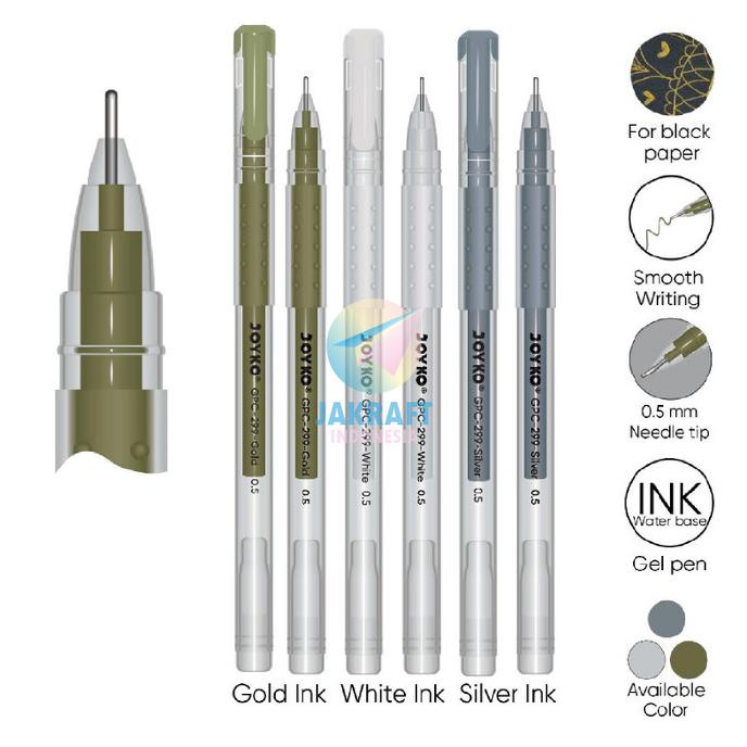 

Pulpen Gel Pen Joyko Gpc-299 White Putih / Perak Silver / Emas Gold Kode 249