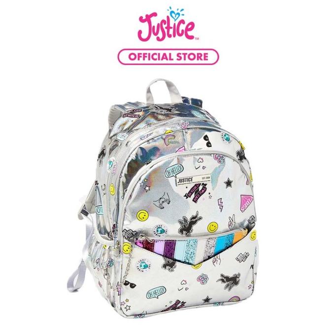Justice Girls Tas Ransel & Dompet Holo Sticker Silver-6923