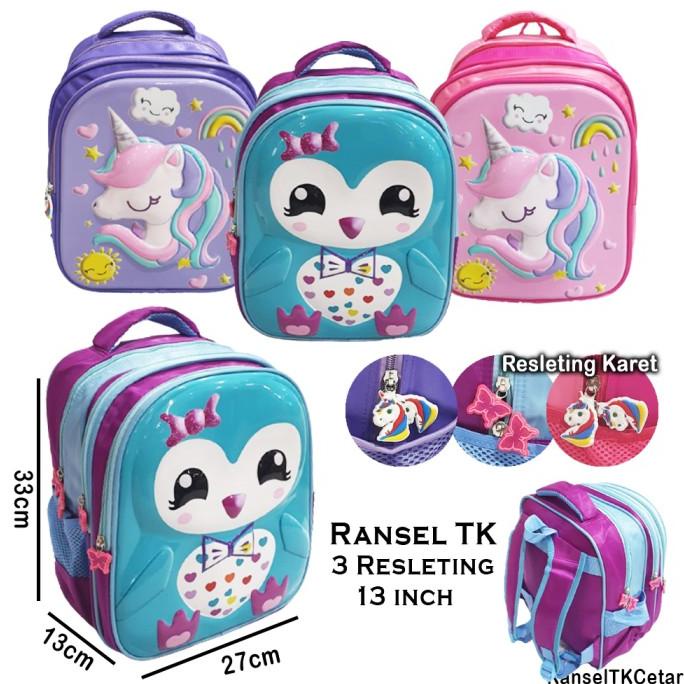 Tas Ransel Sekolah TK Kuda Pony Unicorn Pirang GLOSSY 3Res IMPORT Ungu