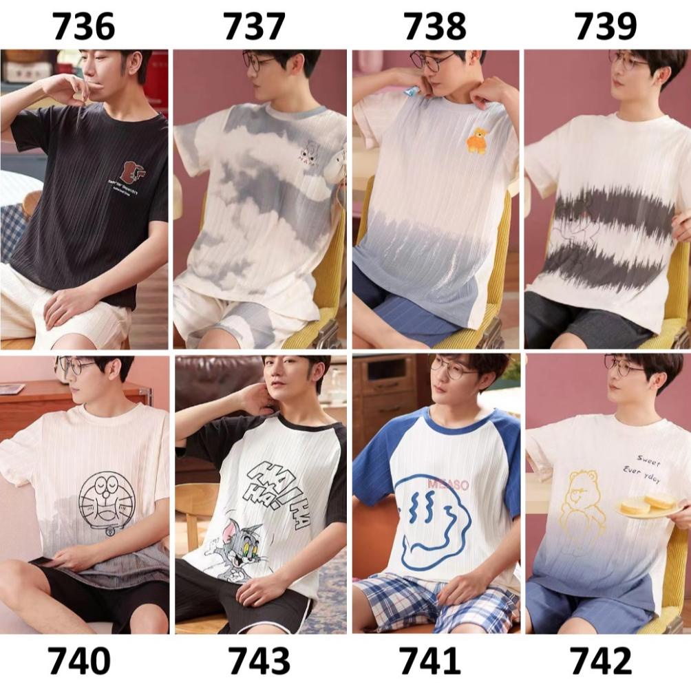 PROMO GIL44 Baju Tidur Pria Baju Santai Pria Lengan Pendek Celana Pendek Motif Kartun Menarik premiu