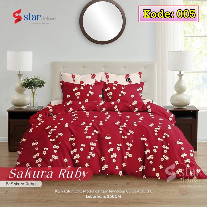 Sprei Set Star Sprei Jadi Motif Bunga Sakura, (Motif Dewasa)