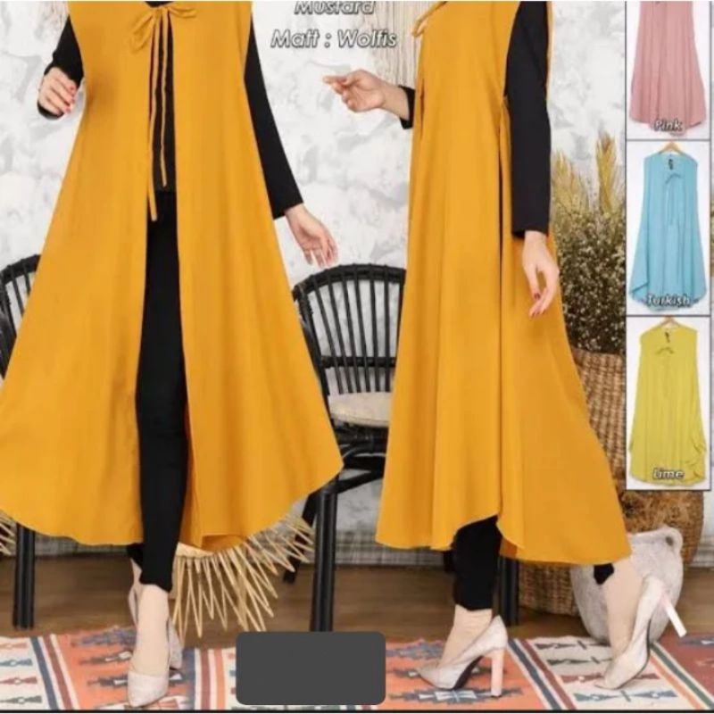 OOTD Outfit Cardigan Long Vest Outer Tali cerutybabydoll/Outer Tanpa Lengan