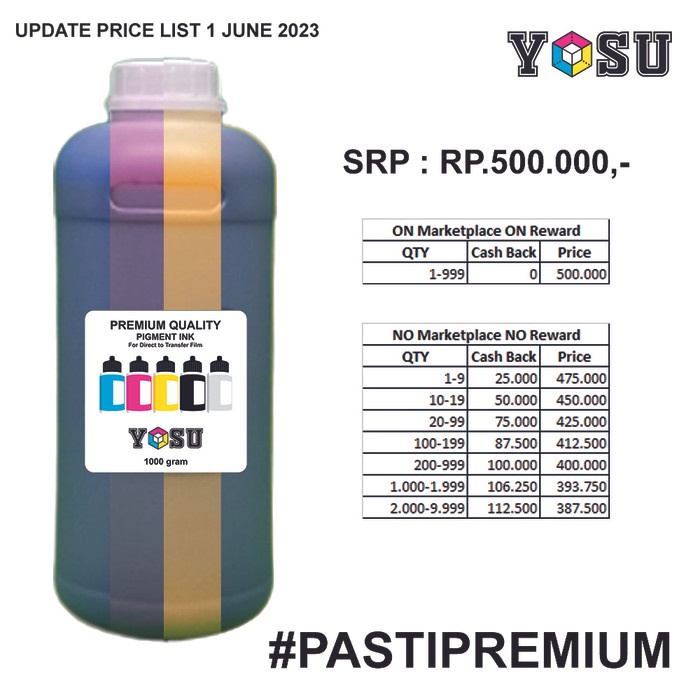

Asli Yosu Premium Dtf Color Pigment Ink / Tinta Pigmen Warna - 1Kg / 1 Kg Harga Spesial
