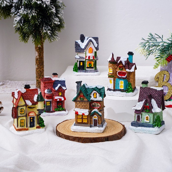 

[Hiint] Dekorasi Natal Resin Rumah Kecil Lanskap Mikro Rumah Resin Limited Stock