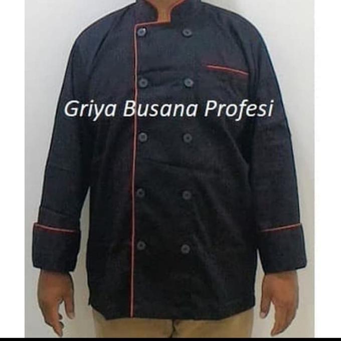 Terlaris JUMBO 4XL Seragam Baju Chef Baju Koki Hitam Lengan Panjang Ld 150cm SALE