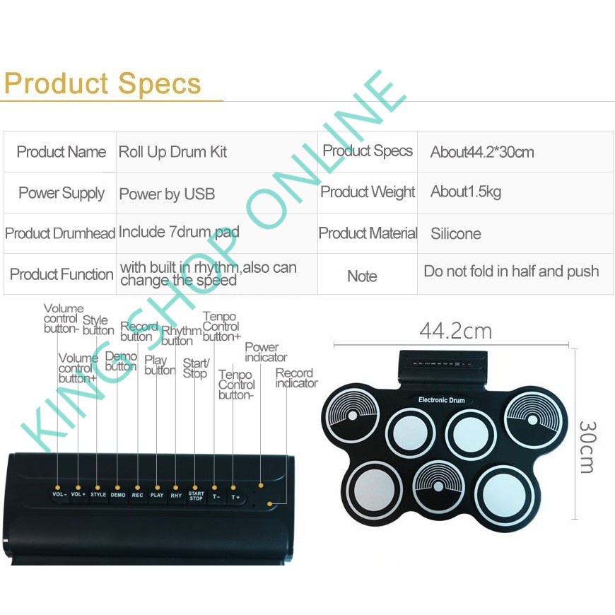 Portable Roll Up Drum Pad Electronic Digital Drum Set Kit 7 Pad