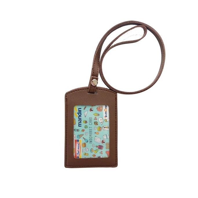 

Lanyard ID Card Holder Name Tag Kulit Sintetis Tali Kancing coklat tua