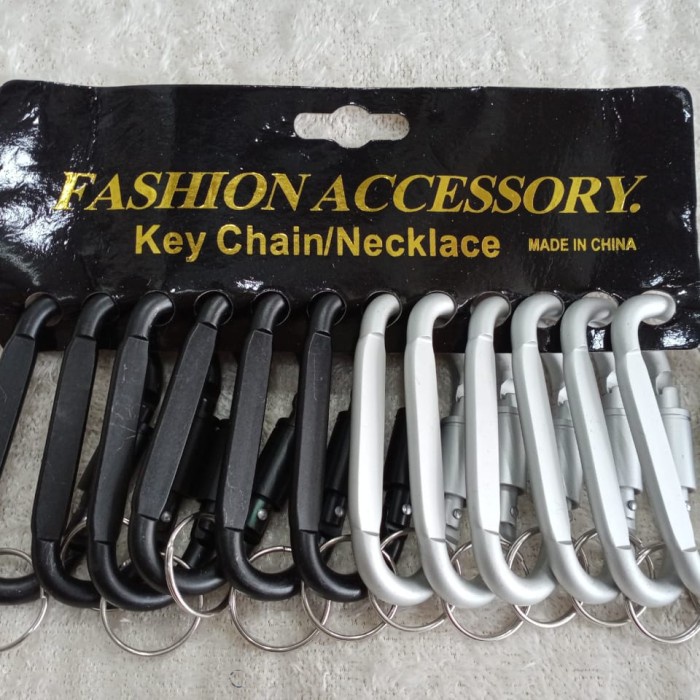 Gantungan kunci karabiner polos besi gepeng kancing drat