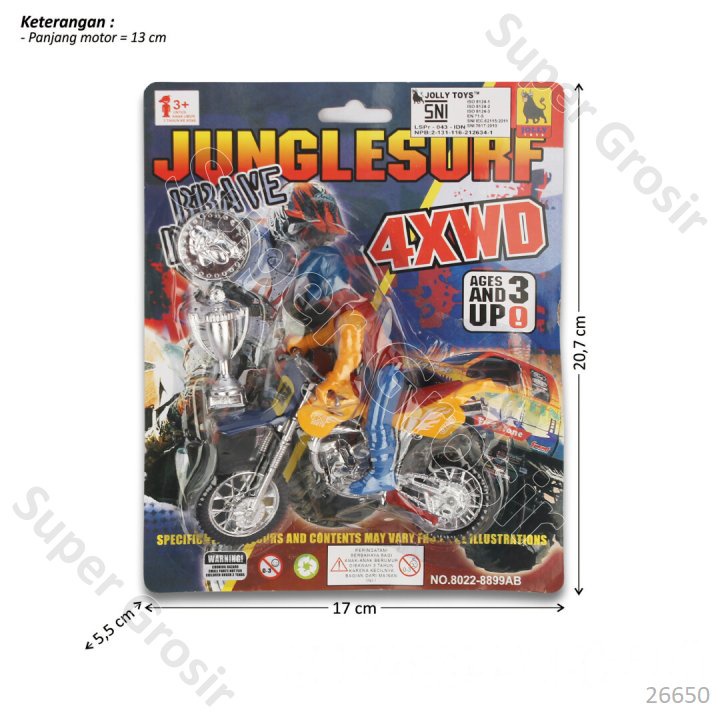 Mainan Anak Mainan Sepeda Motor Trail 13 cm F/W + Orang Junglesurf