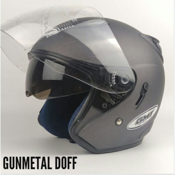 Helm Half Face Double VisorGmt Black Doff OriginalHelm Motor Sni