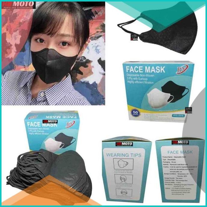 1Pack isi 25Pcs Masker Duckbill RN Face Mask/Duckbil Hitam 3 Ply 16nov