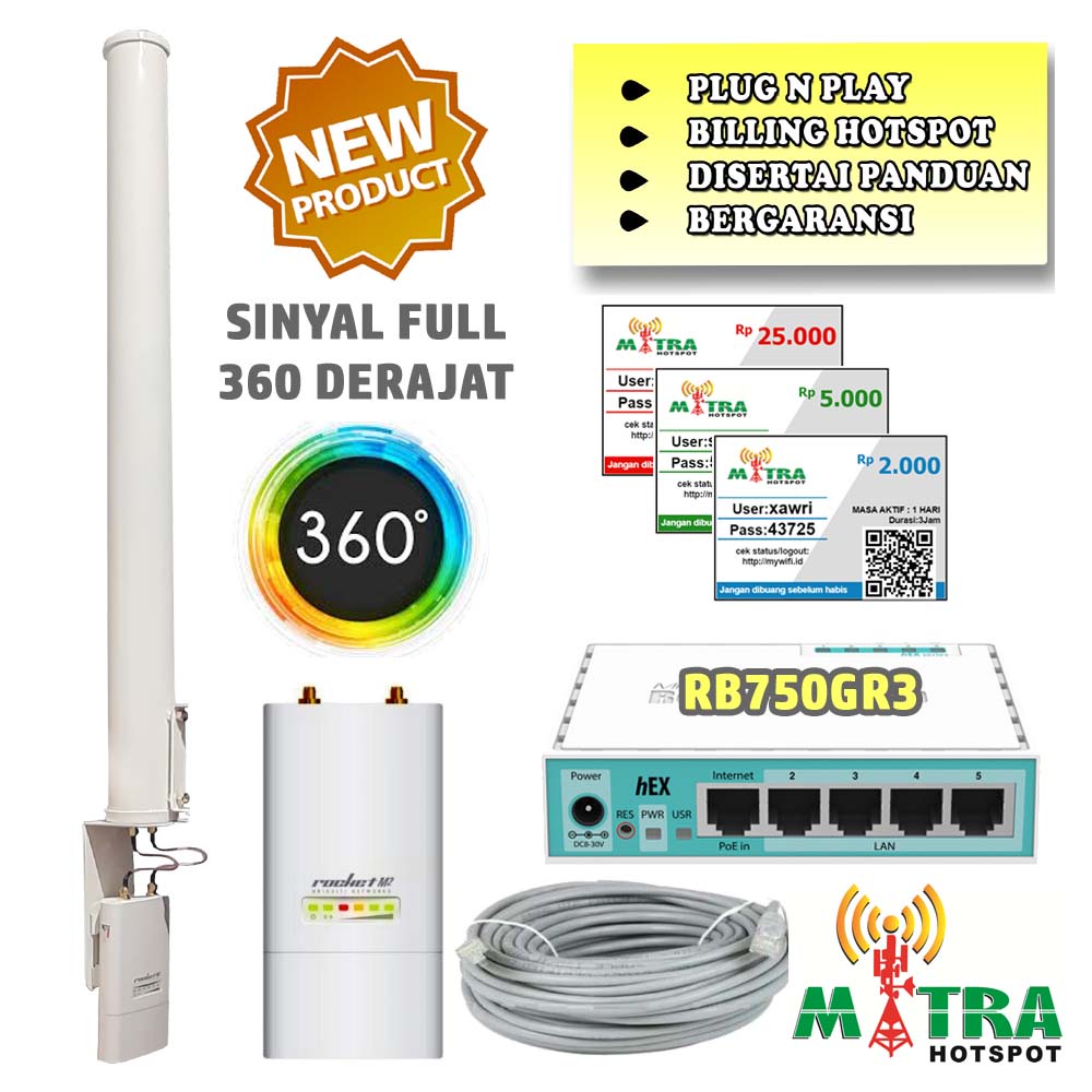 Paket Usaha Wifi Hotspot RT RW Net 3 Km 360 Derajat 200 User