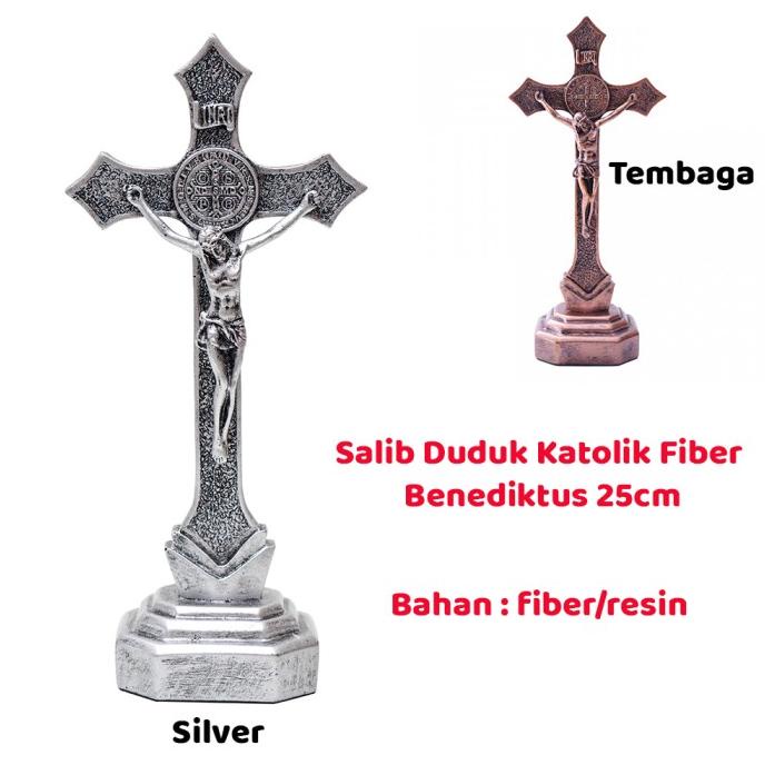 Salib Duduk Katolik Fiber Benediktus Tembaga 25Cm-Salib Katolik