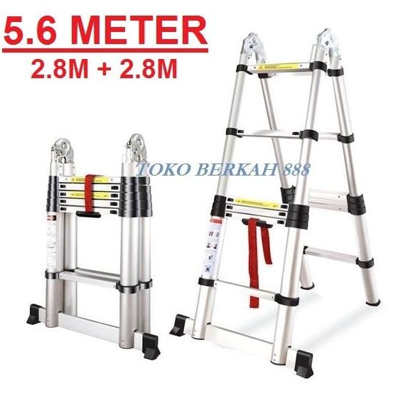 Tangga Teleskopik 5,6 Meter Multipurpose, Tangga Lipat Double Liveo
