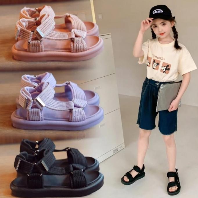 Sandal Sendal Gunung Anak Perempuan Wanita Cewek Fashion Korea Hitam CDS