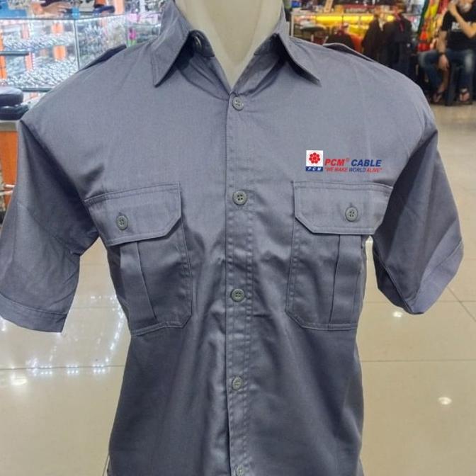 Kemeja Custom Seragam Custom Logo Perusahaan Abu PDH Lengan Pendek