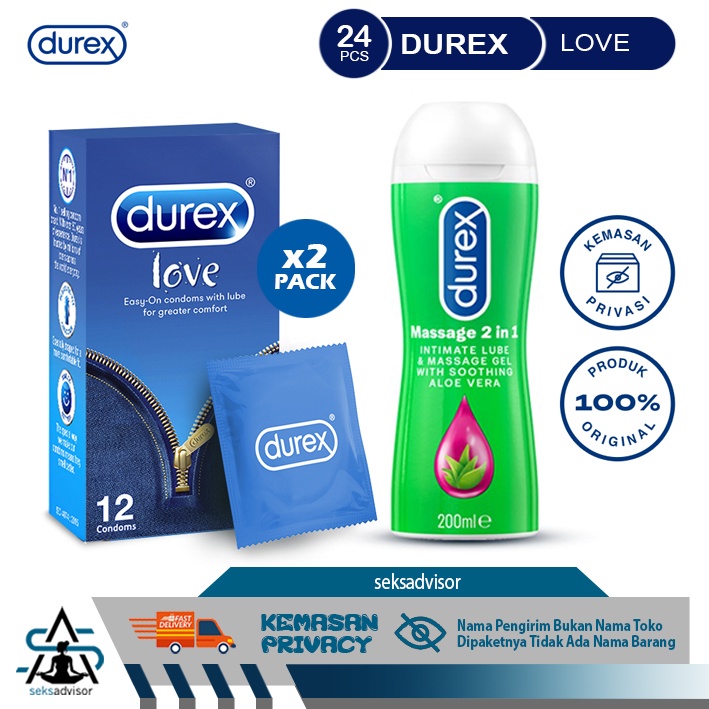 KONDOM DUREX LOVE JEANS 2 BOX + LUBRICANT PLAY MASSAGE 2 IN 1