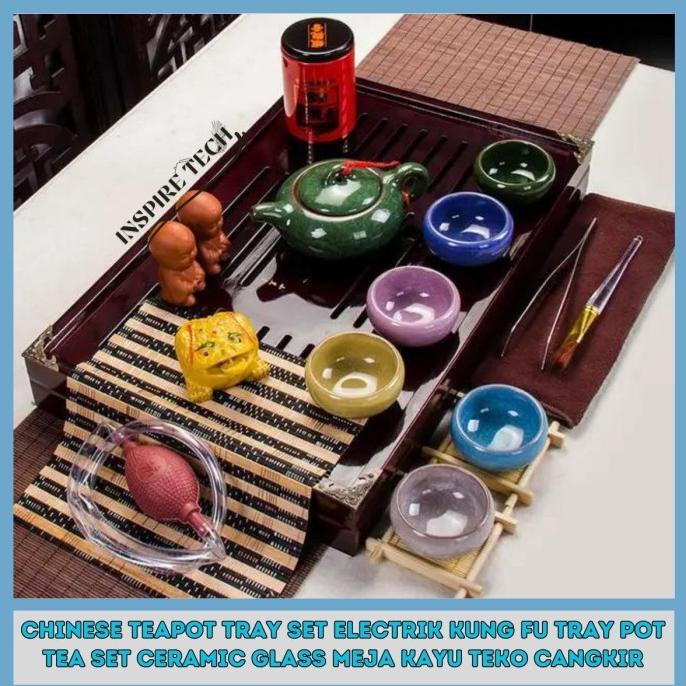 CHINESE TEAPOT TRAY SET ELECTRIK KUNG FU TRAY POT TEA SET CERAMIC GLAS HERNANDUSANDRE