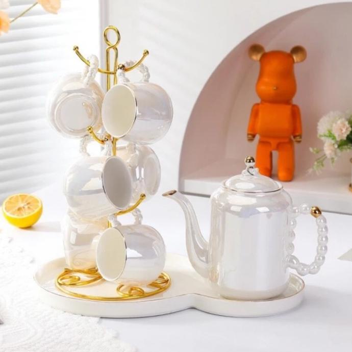 TEKO SET GELAS KERAMIK HAMPERS WEDDING / PEARL CERAMIC TEA SET GELAS HERNANDUSANDRE