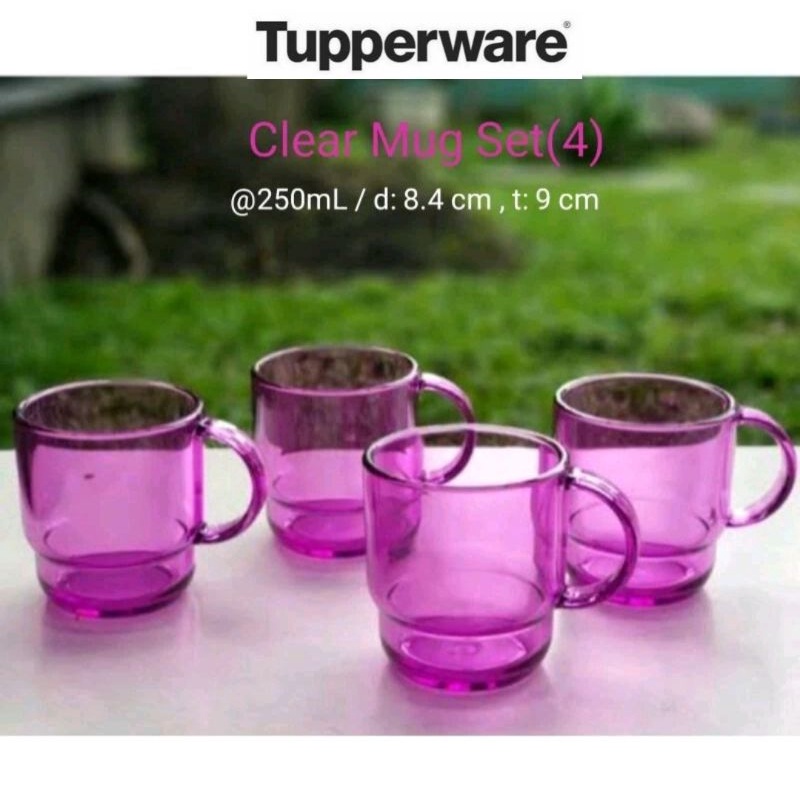 Tupperware Clear Mug (4 Pcs) - Purple / Crystal Glass Cangkir Gelas Saji Air Minum Tahan Panas