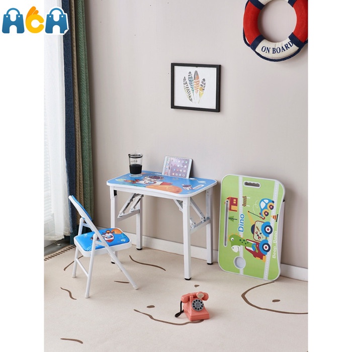 Promo Hch Set Meja Kursi Belajar Anak Lipat Motif Katun Karakter Portable