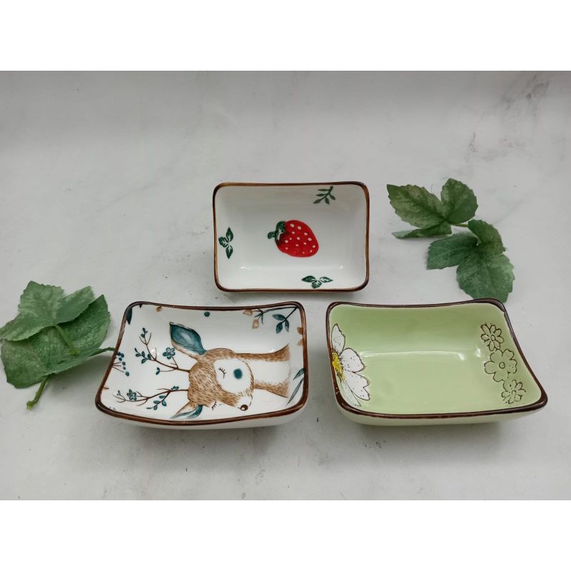 [LY3-02] Piring Kue Segi Panjang 11x8cm Motif (ceramic) / keramik/porcelain/piring aesthetic/set pir