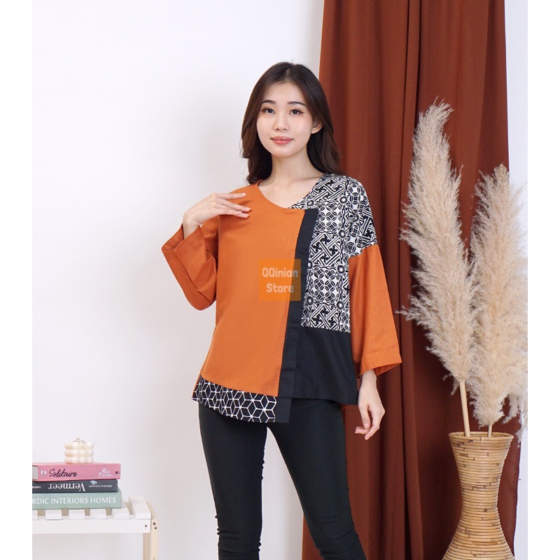 Blouse Atasan Baju Sora Fashion Qqinian Katun Linen Orange Terracotta Cream Kuning Hijau Army Putih