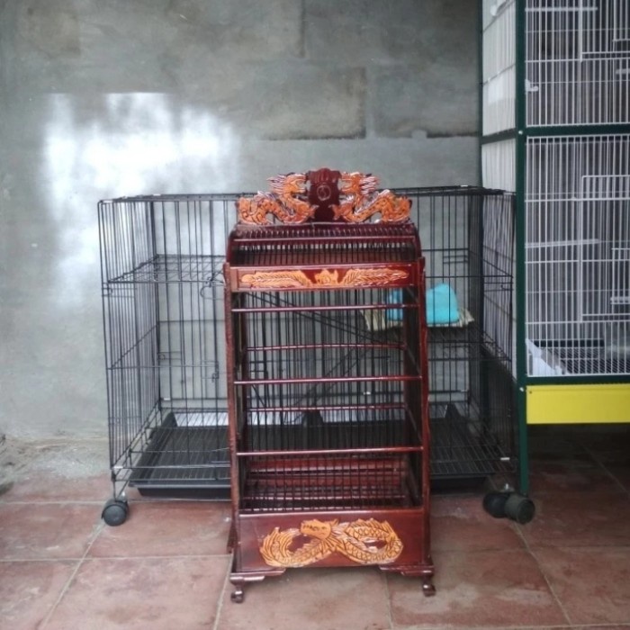 Promo Kandang Burung Kotak Ukiran Naga No 3 Kayu Jati P 36Cmxl29Cmxat62Cm
